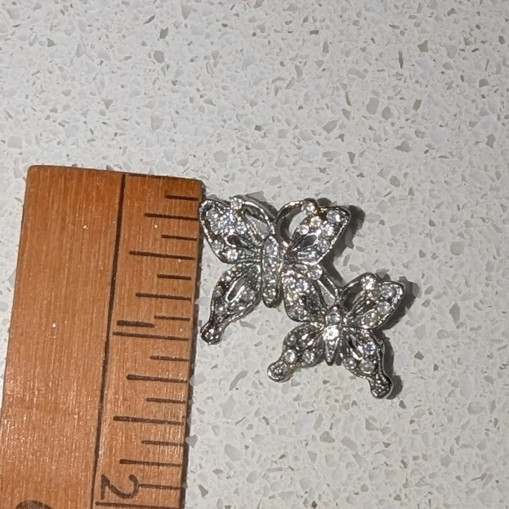 Vintage Double Butterfly Brooch Silver Rhinestone Vintage Style Pin